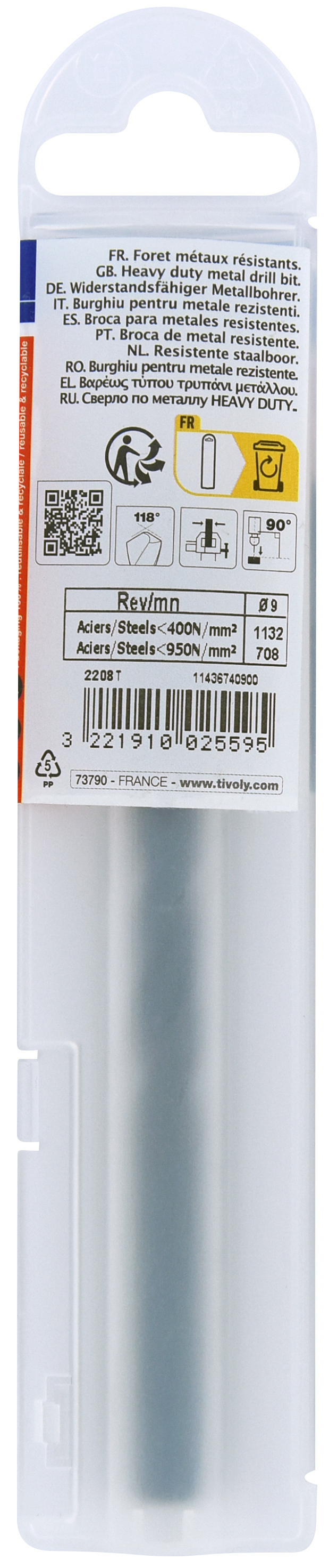 Foret métaux taillé meulé HSS -Revêtu STEAM -DIN338 -h8 -Pointe en croix Ø: 9 L: 125 TIVOLY - 11436740900