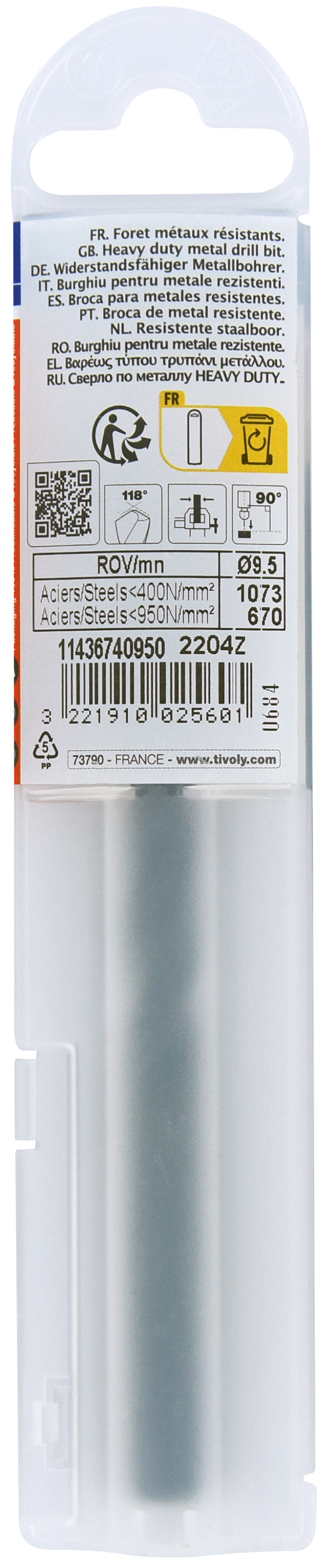 Foret métaux taillé meulé HSS -Revêtu STEAM -DIN338 -h8 -Pointe en croix Ø: 9.5 L: 125 TIVOLY - 11436740950