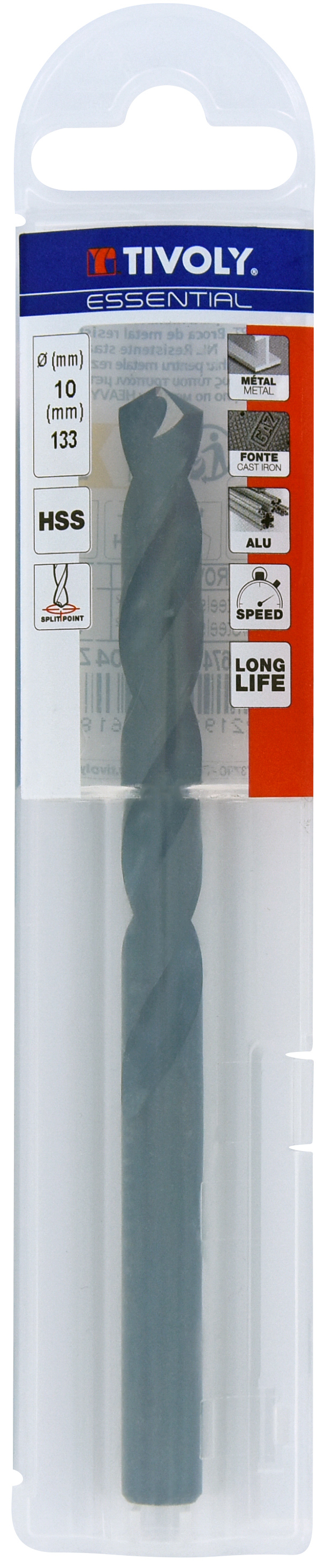 Foret métaux taillé meulé HSS -Revêtu STEAM -DIN338 -h8 -Pointe en croix Ø: 10 L: 133 TIVOLY - 11436741000