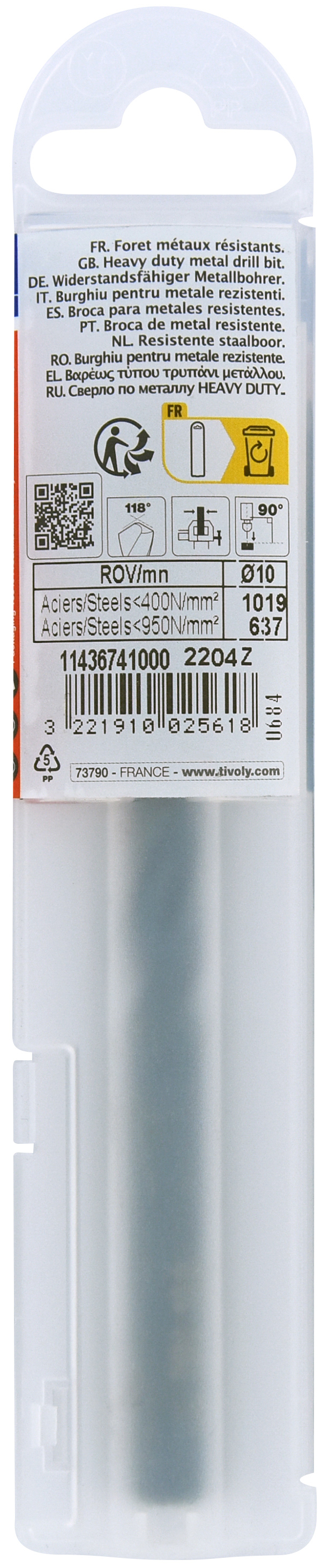 Foret métaux taillé meulé HSS -Revêtu STEAM -DIN338 -h8 -Pointe en croix Ø: 10 L: 133 TIVOLY - 11436741000