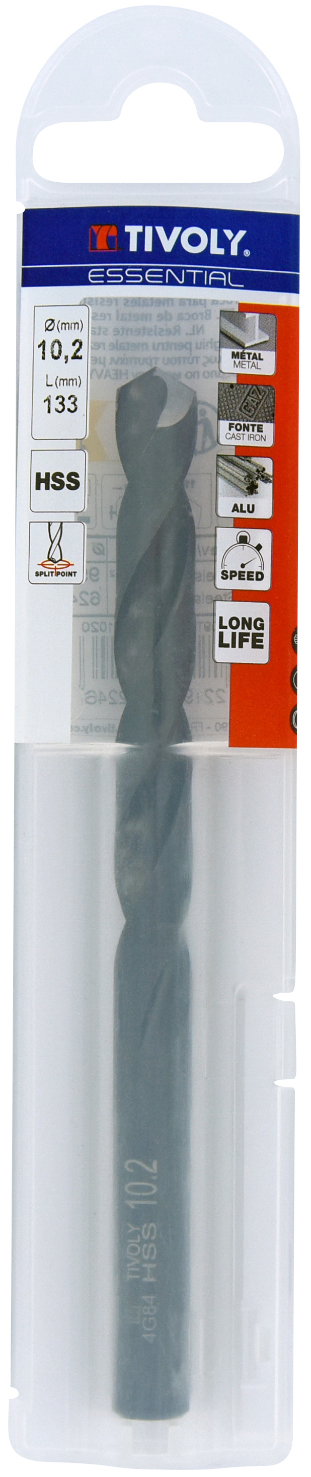 Foret métaux taillé meulé HSS -Revêtu STEAM -DIN338 -h8 -Pointe en croix Ø: 10.2 L: 133 TIVOLY - 11436741020