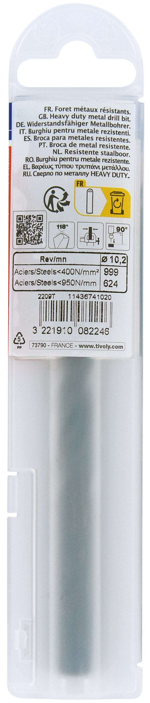 Foret métaux taillé meulé HSS -Revêtu STEAM -DIN338 -h8 -Pointe en croix Ø: 10.2 L: 133 TIVOLY - 11436741020