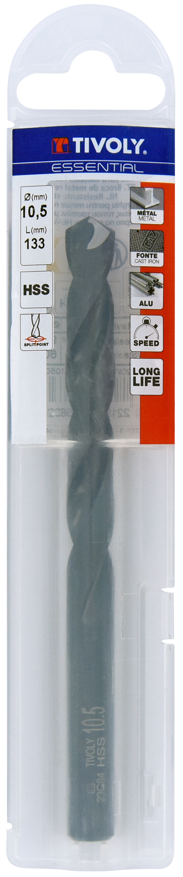 Foret métaux taillé meulé HSS -Revêtu STEAM -DIN338 -h8 -Pointe en croix Ø: 10.5 L: 133 TIVOLY - 11436741050
