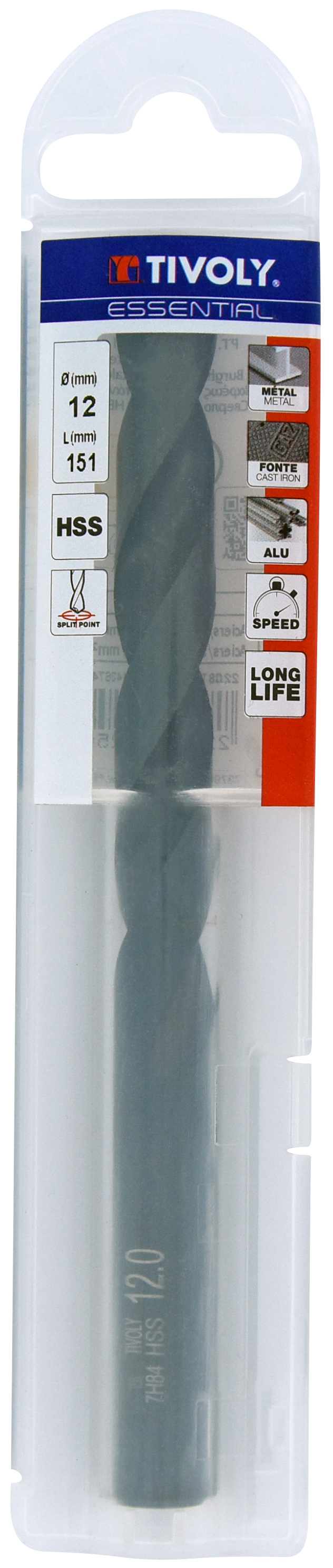 Foret métaux taillé meulé HSS -Revêtu STEAM -DIN338 -h8 -Pointe en croix Ø: 12 L: 151 TIVOLY - 11436741200