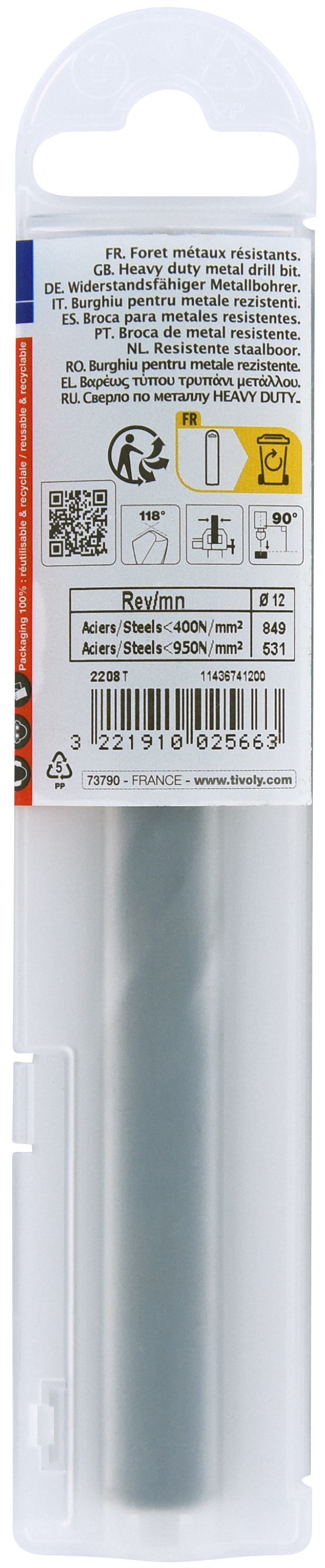 Foret métaux taillé meulé HSS -Revêtu STEAM -DIN338 -h8 -Pointe en croix Ø: 12 L: 151 TIVOLY - 11436741200
