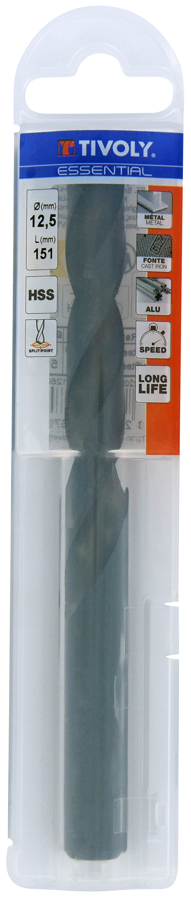 Foret métaux taillé meulé HSS -Revêtu STEAM -DIN338 -h8 -Pointe en croix Ø: 12.5 L: 151 TIVOLY - 11436741250