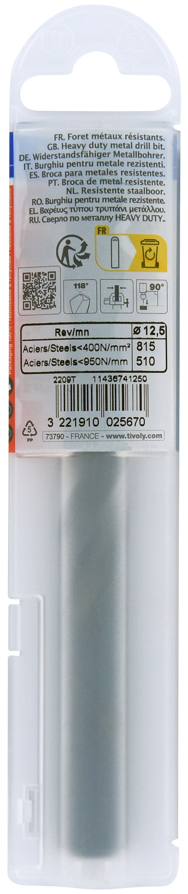 Foret métaux taillé meulé HSS -Revêtu STEAM -DIN338 -h8 -Pointe en croix Ø: 12.5 L: 151 TIVOLY - 11436741250