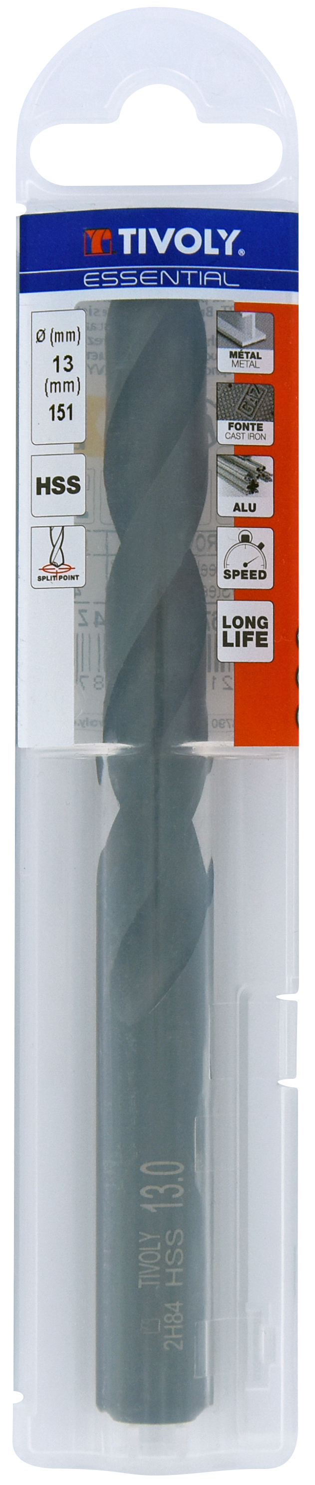 Foret métaux taillé meulé HSS -Revêtu STEAM -DIN338 -h8 -Pointe en croix Ø: 13 L: 151 TIVOLY - 11436741300