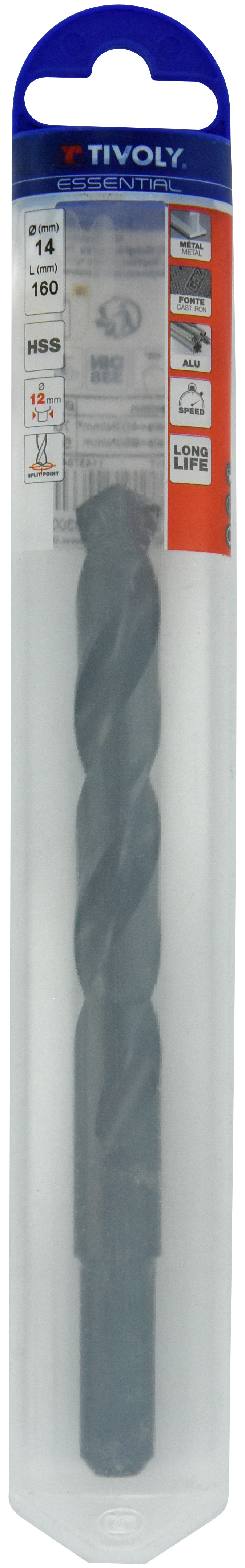 Foret métaux taillé meulé HSS -Revêtu STEAM -DIN338 -h8 -Queue réduite Ø: 14 L: 160 TIVOLY - 11436841400