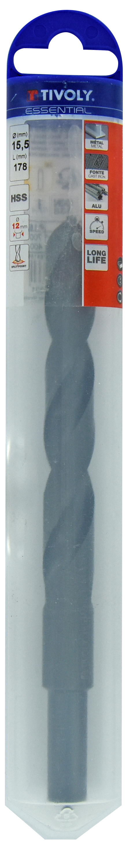 Foret métaux taillé meulé HSS -Revêtu STEAM -DIN338 -h8 -Queue réduite Ø: 15.5 L: 178 TIVOLY - 11436841550
