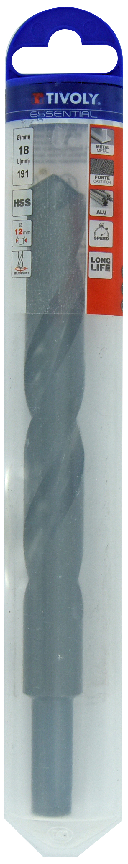 Foret métaux taillé meulé HSS -Revêtu STEAM -DIN338 -h8 -Queue réduite Ø: 18 L: 191 TIVOLY - 11436841800