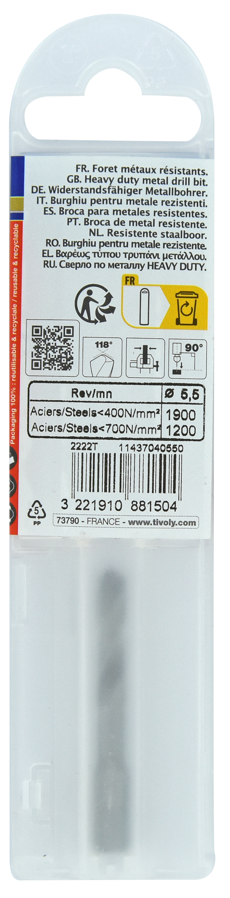 Foret métaux monobloc taillé meulé HSS -Pointe en croix -Queue hexagonale Ø: 5.5 L: 50 TIVOLY - 11437040550