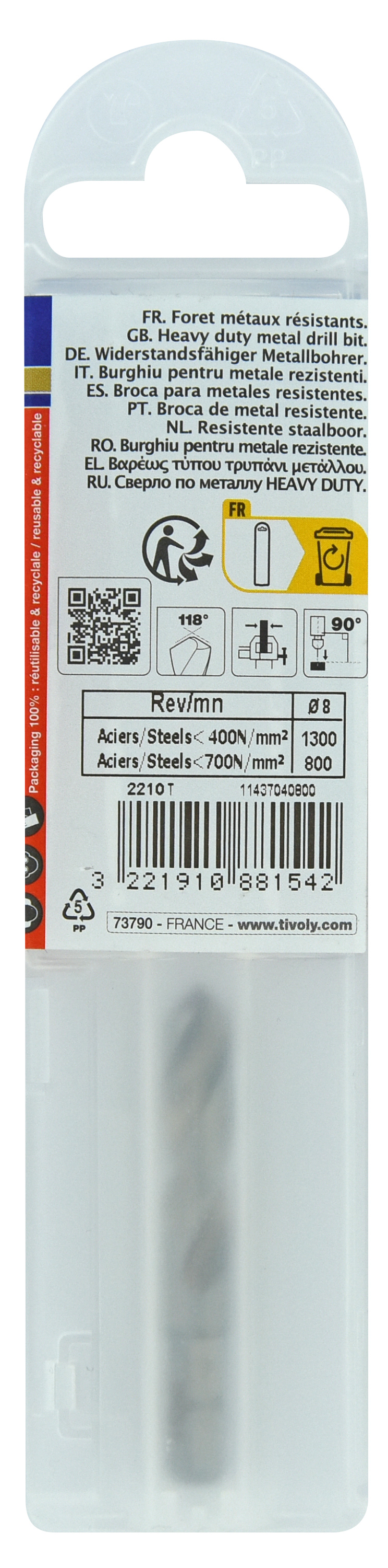 Foret métaux monobloc taillé meulé HSS -Pointe en croix -Queue hexagonale Ø: 8 L: 51 TIVOLY - 11437040800