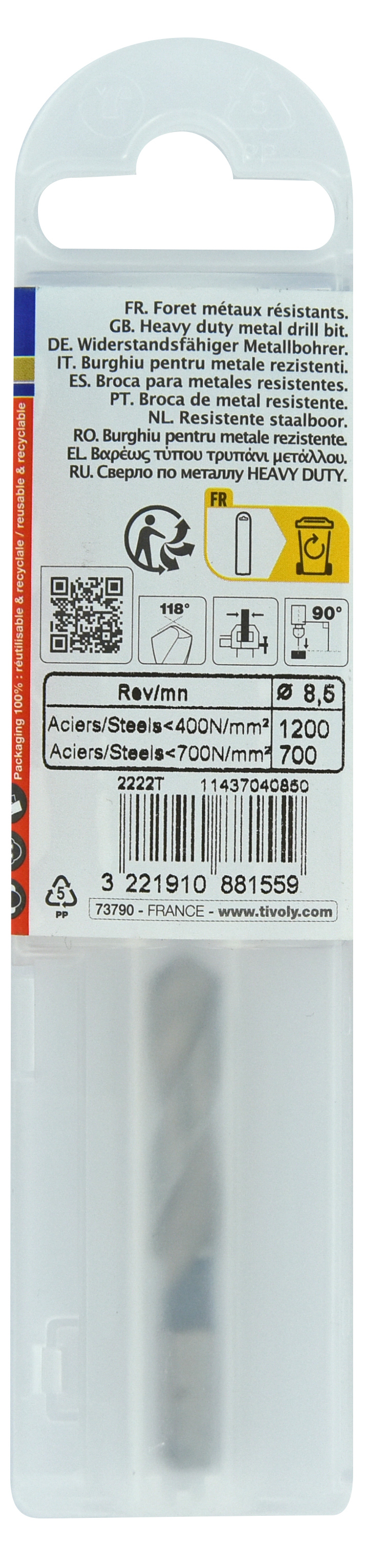 Foret métaux monobloc taillé meulé HSS -Pointe en croix -Queue hexagonale Ø: 8.5 L: 53 TIVOLY - 11437040850