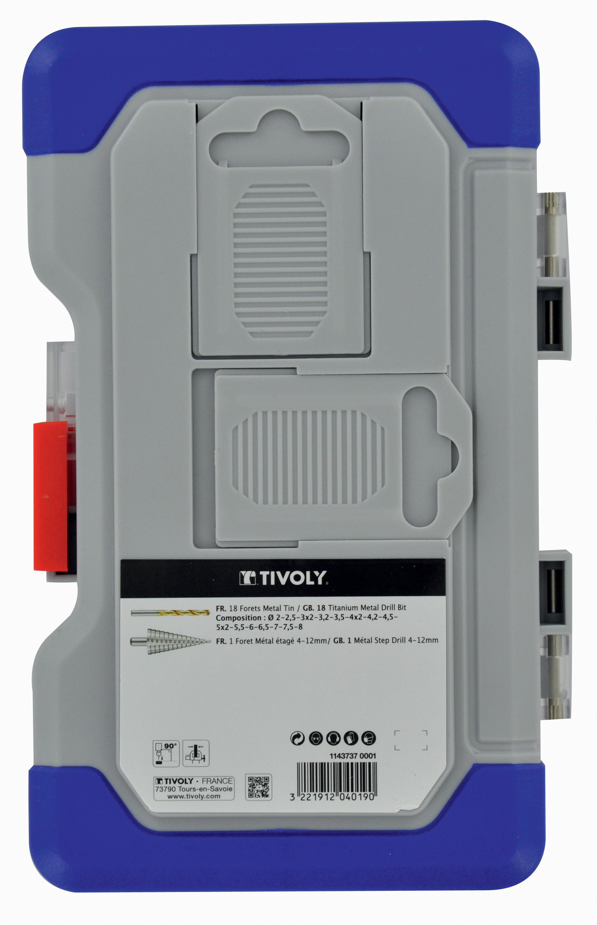 19 pièces -18 forets métaux laminés revêtus TiN Ø 2 à 8mm + 1 foret étagé TIVOLY - 11437370001