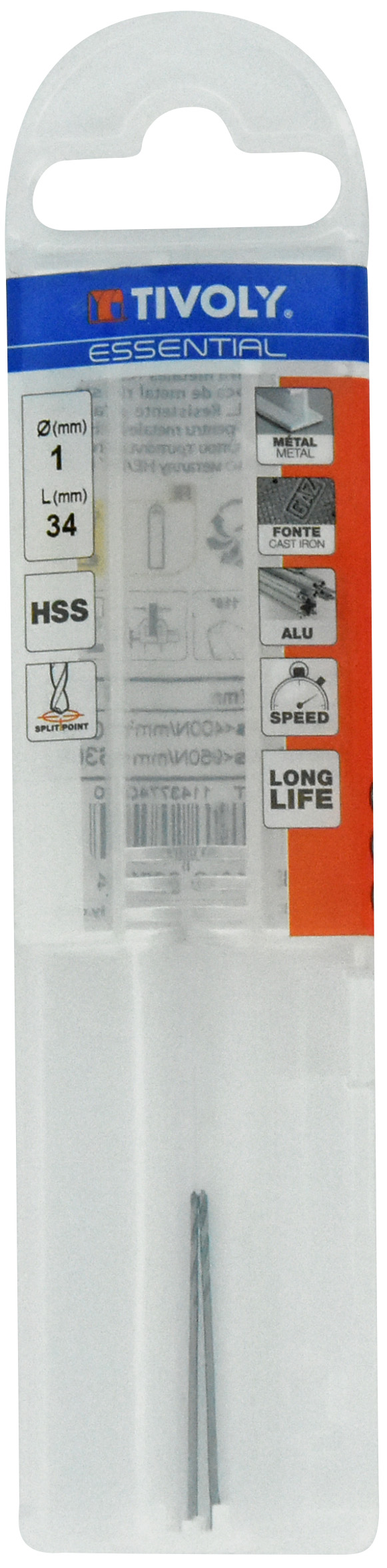 Foret métaux taillé meulé HSS -DIN338 -h8 -Pointe en croix Ø: 1 L: 34 TIVOLY - 11437740100