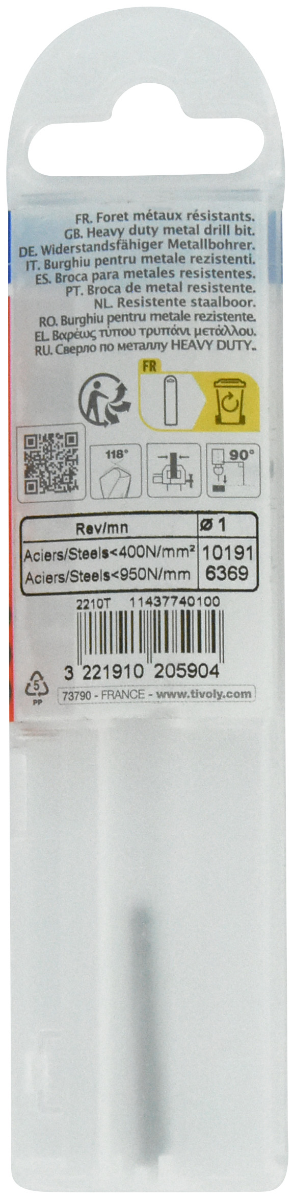 Foret métaux taillé meulé HSS -DIN338 -h8 -Pointe en croix Ø: 1 L: 34 TIVOLY - 11437740100