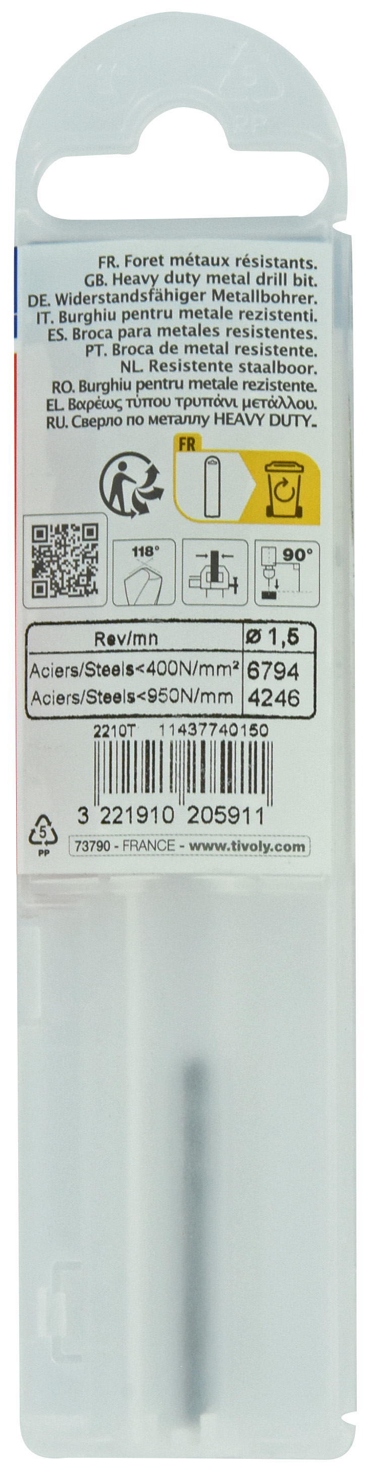 Foret métaux taillé meulé HSS -DIN338 -h8 -Pointe en croix Ø: 1.5 L: 40 TIVOLY - 11437740150