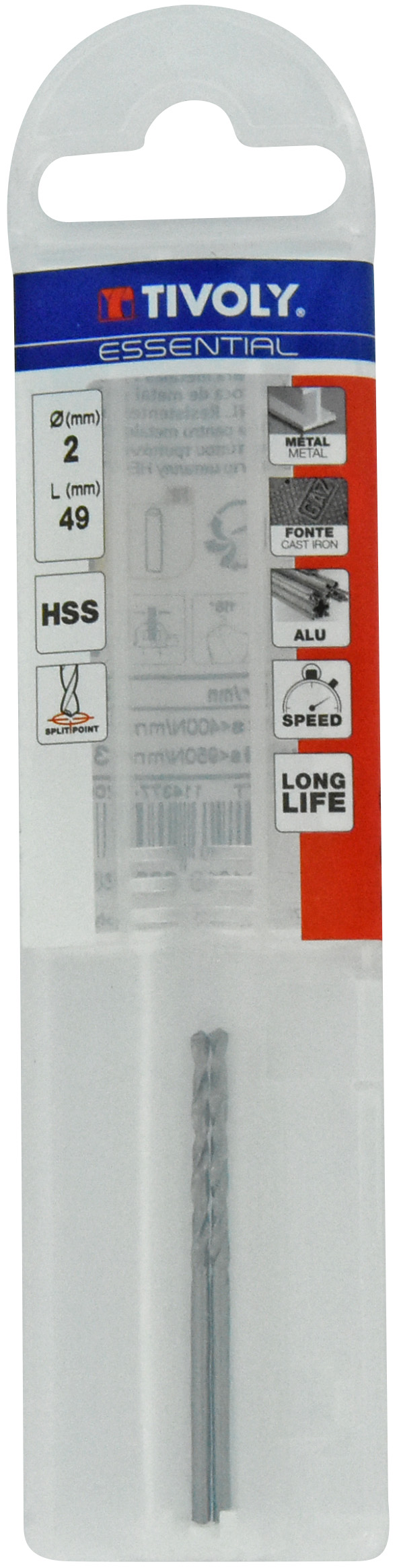 Foret métaux taillé meulé HSS -DIN338 -h8 -Pointe en croix Ø: 2 L: 49 TIVOLY - 11437740200