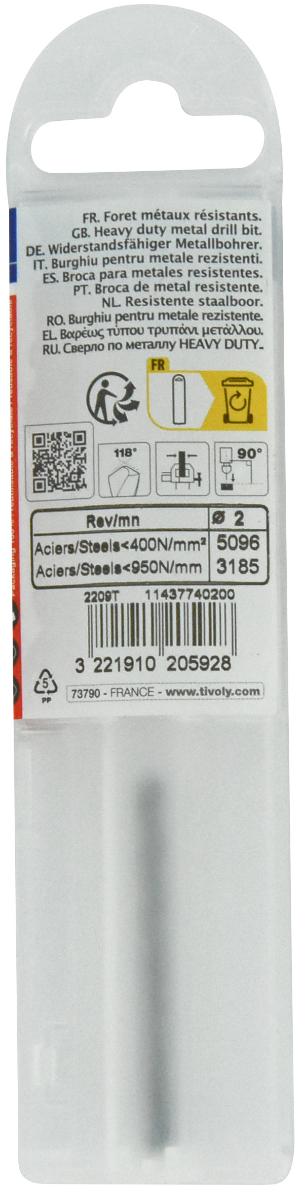 Foret métaux taillé meulé HSS -DIN338 -h8 -Pointe en croix Ø: 2 L: 49 TIVOLY - 11437740200