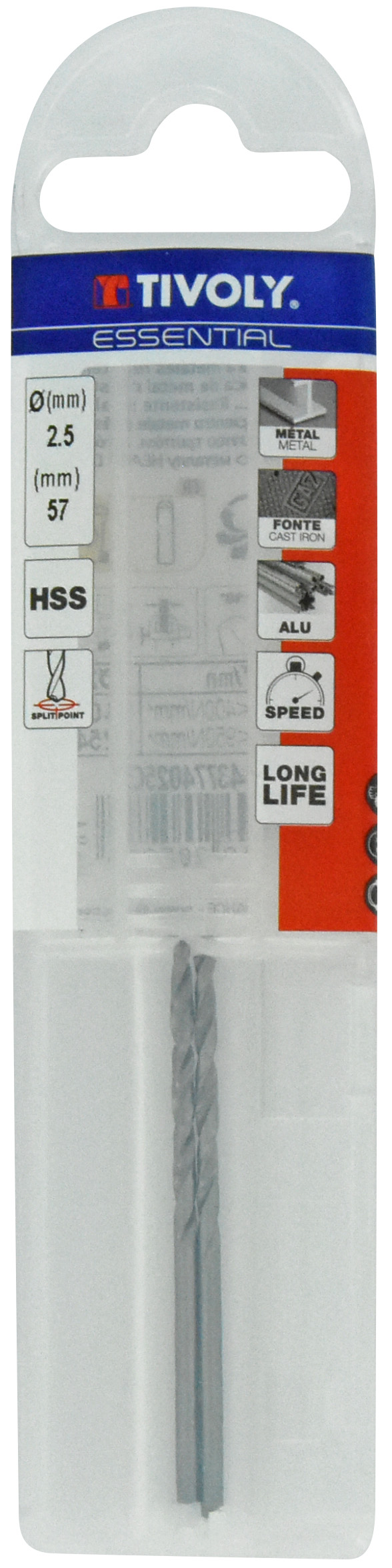 Foret métaux taillé meulé HSS -DIN338 -h8 -Pointe en croix Ø: 2.5 L: 57 TIVOLY - 11437740250