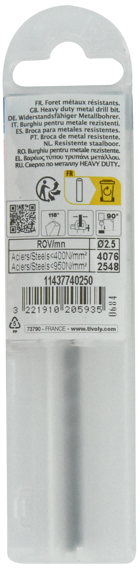 Foret métaux taillé meulé HSS -DIN338 -h8 -Pointe en croix Ø: 2.5 L: 57 TIVOLY - 11437740250