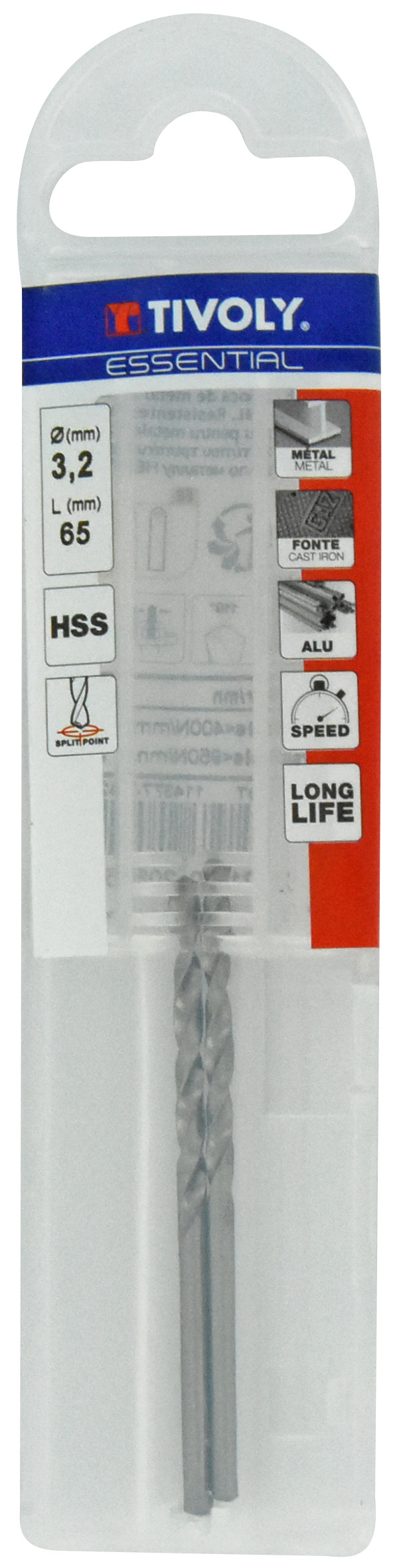 Foret métaux taillé meulé HSS -DIN338 -h8 -Pointe en croix Ø: 3.2 L: 65 TIVOLY - 11437740320