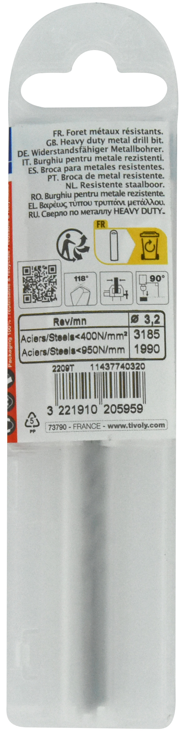 Foret métaux taillé meulé HSS -DIN338 -h8 -Pointe en croix Ø: 3.2 L: 65 TIVOLY - 11437740320