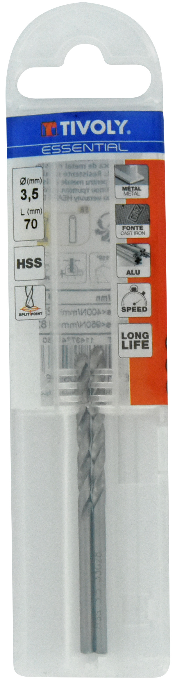 Foret métaux taillé meulé HSS -DIN338 -h8 -Pointe en croix Ø: 3.5 L: 70 TIVOLY - 11437740350