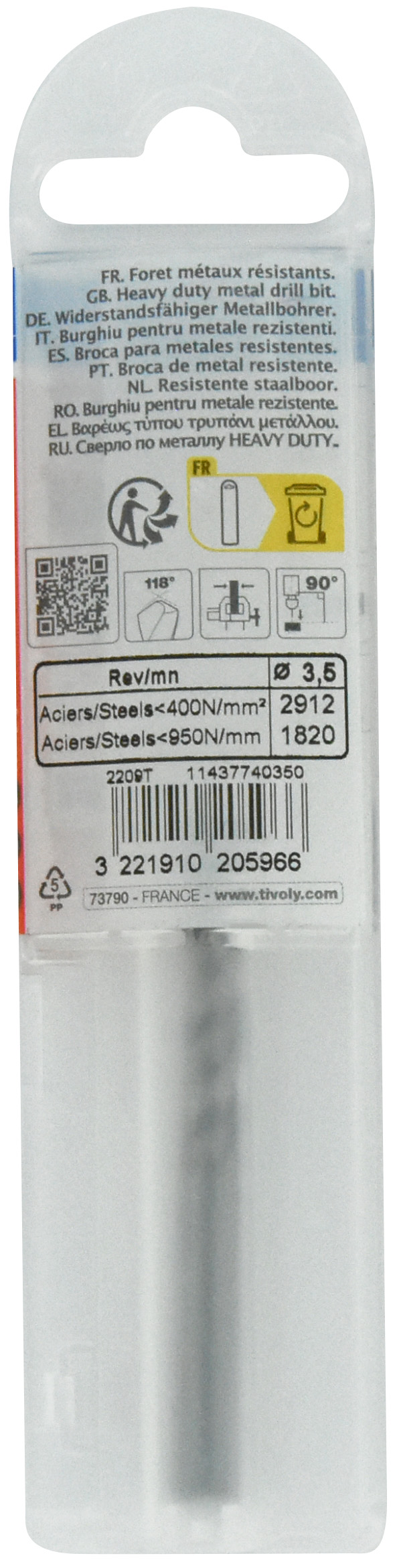 Foret métaux taillé meulé HSS -DIN338 -h8 -Pointe en croix Ø: 3.5 L: 70 TIVOLY - 11437740350