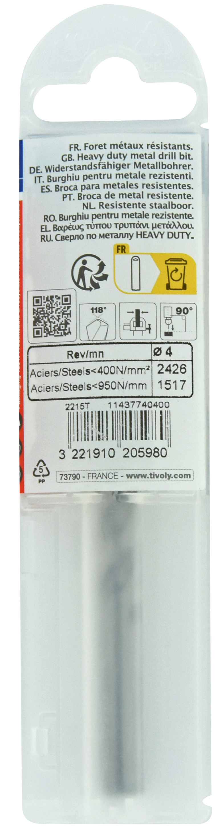 Foret métaux taillé meulé HSS -DIN338 -h8 -Pointe en croix Ø: 4 L: 75 TIVOLY - 11437740400