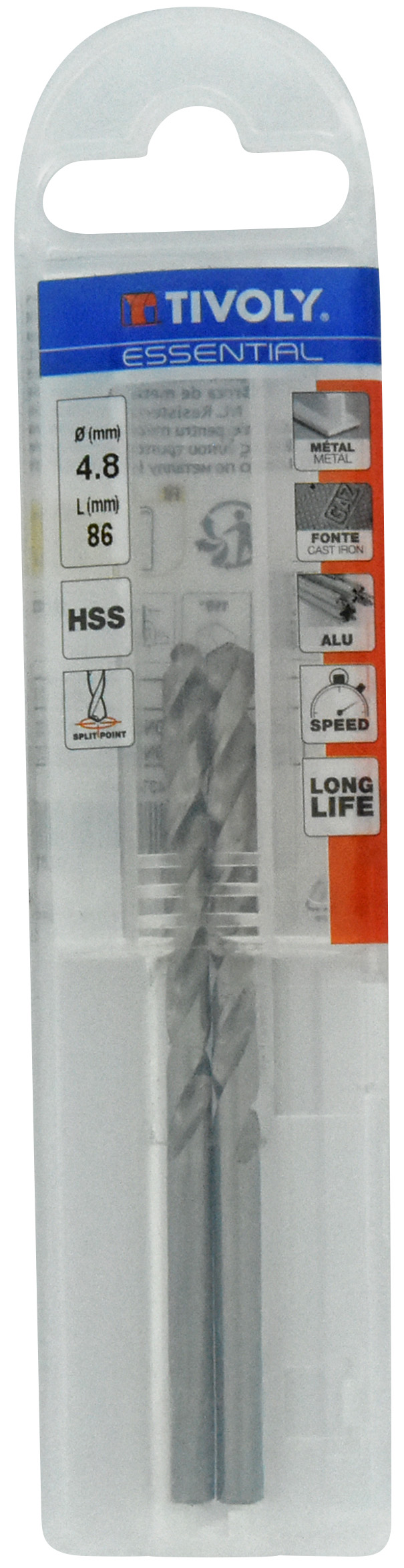 Foret métaux taillé meulé HSS -DIN338 -h8 -Pointe en croix Ø: 4.8 L: 86 TIVOLY - 11437740480