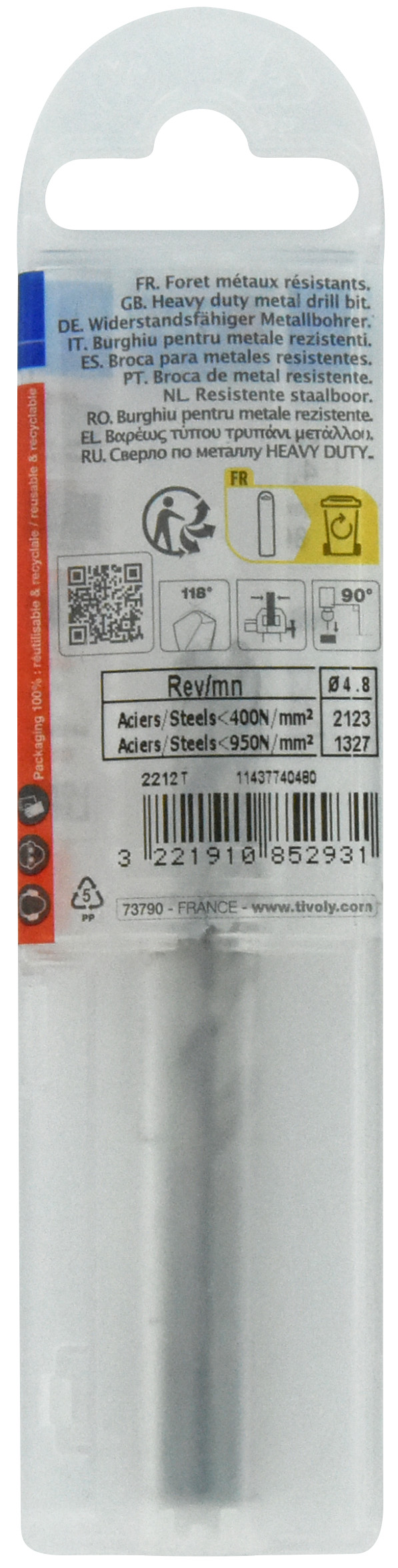 Foret métaux taillé meulé HSS -DIN338 -h8 -Pointe en croix Ø: 4.8 L: 86 TIVOLY - 11437740480