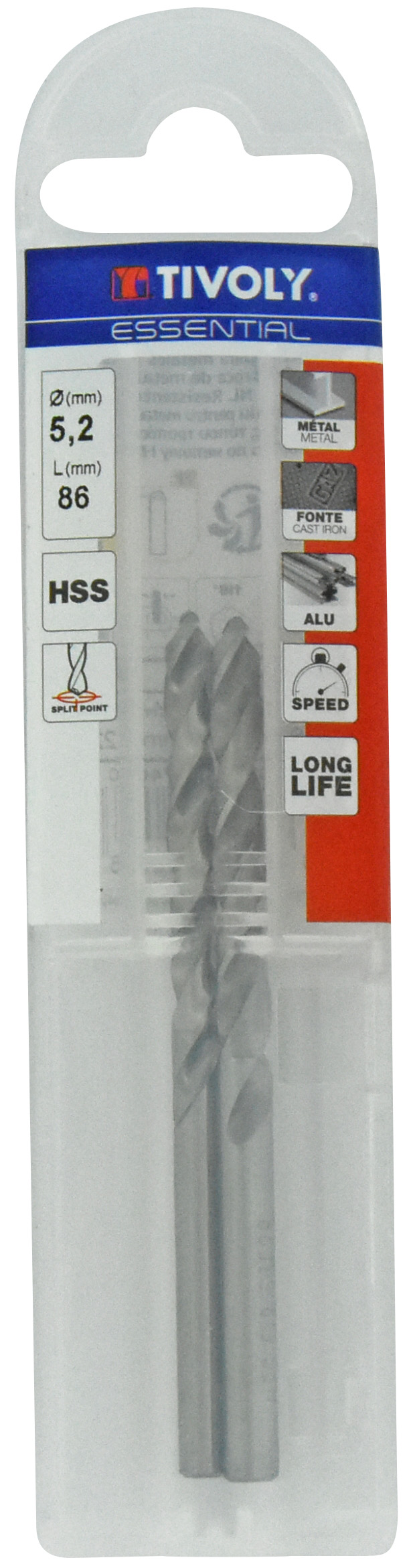 Foret métaux taillé meulé HSS -DIN338 -h8 -Pointe en croix Ø: 5.2 L: 86 TIVOLY - 11437740520