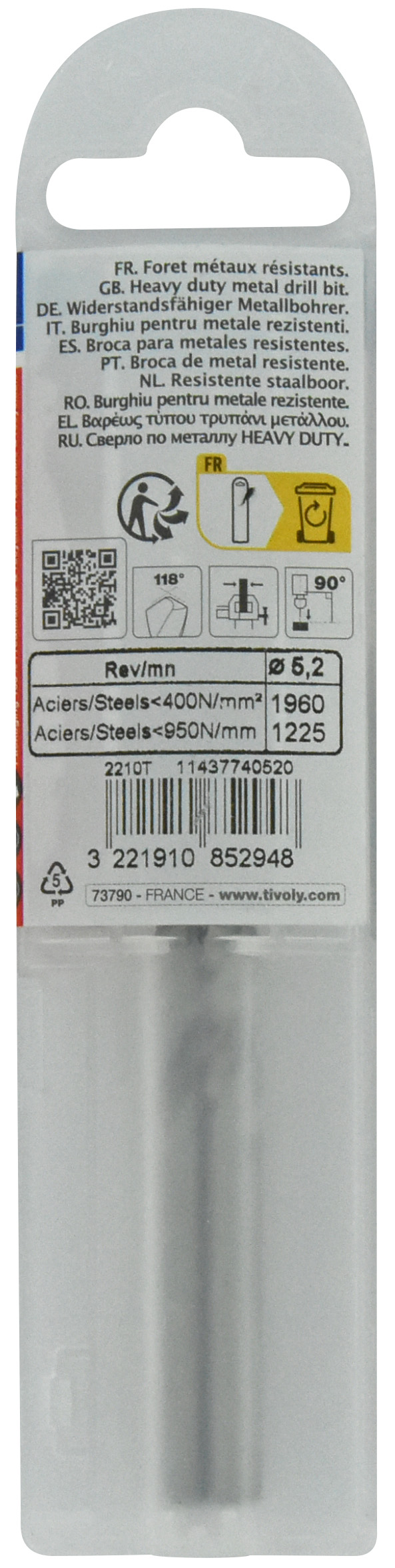 Foret métaux taillé meulé HSS -DIN338 -h8 -Pointe en croix Ø: 5.2 L: 86 TIVOLY - 11437740520