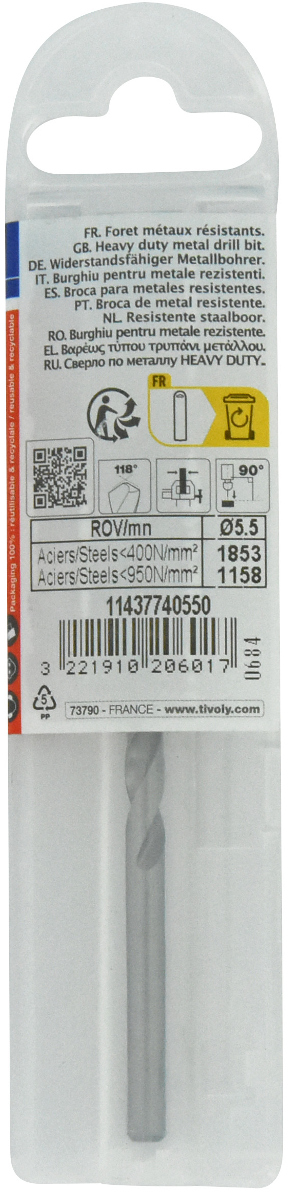 Foret métaux taillé meulé HSS -DIN338 -h8 -Pointe en croix Ø: 5.5 L: 93 TIVOLY - 11437740550