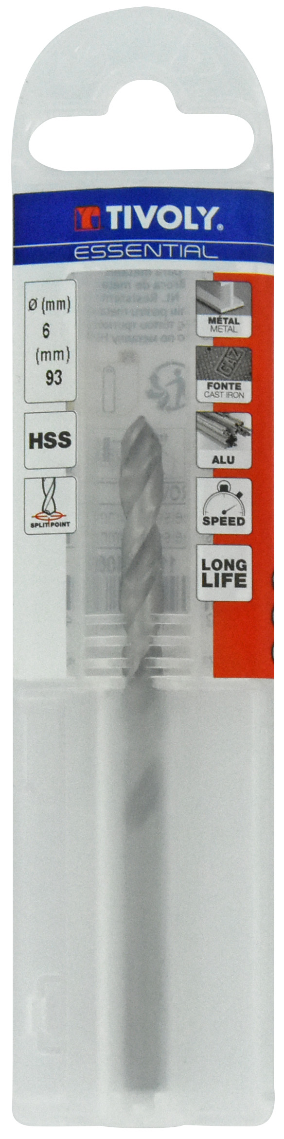 Foret métaux taillé meulé HSS -DIN338 -h8 -Pointe en croix Ø: 6 L: 93 TIVOLY - 11437740600