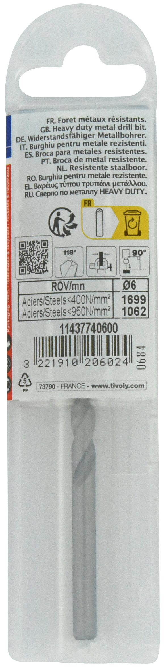 Foret métaux taillé meulé HSS -DIN338 -h8 -Pointe en croix Ø: 6 L: 93 TIVOLY - 11437740600