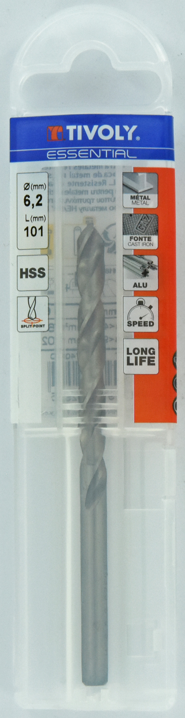 Foret métaux taillé meulé HSS -DIN338 -h8 -Pointe en croix Ø: 6.2 L: 101 TIVOLY - 11437740620