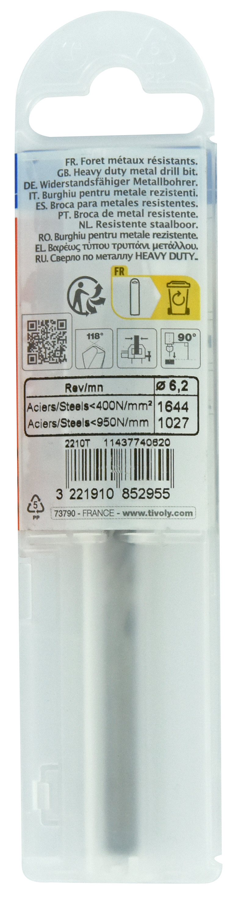 Foret métaux taillé meulé HSS -DIN338 -h8 -Pointe en croix Ø: 6.2 L: 101 TIVOLY - 11437740620