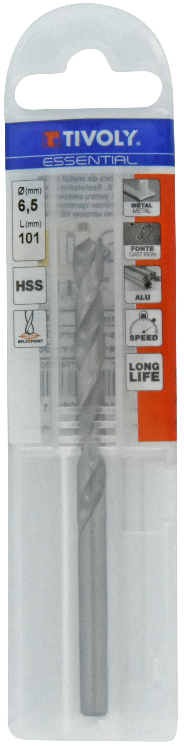 Foret métaux taillé meulé HSS -DIN338 -h8 -Pointe en croix Ø: 6.5 L: 101 TIVOLY - 11437740650