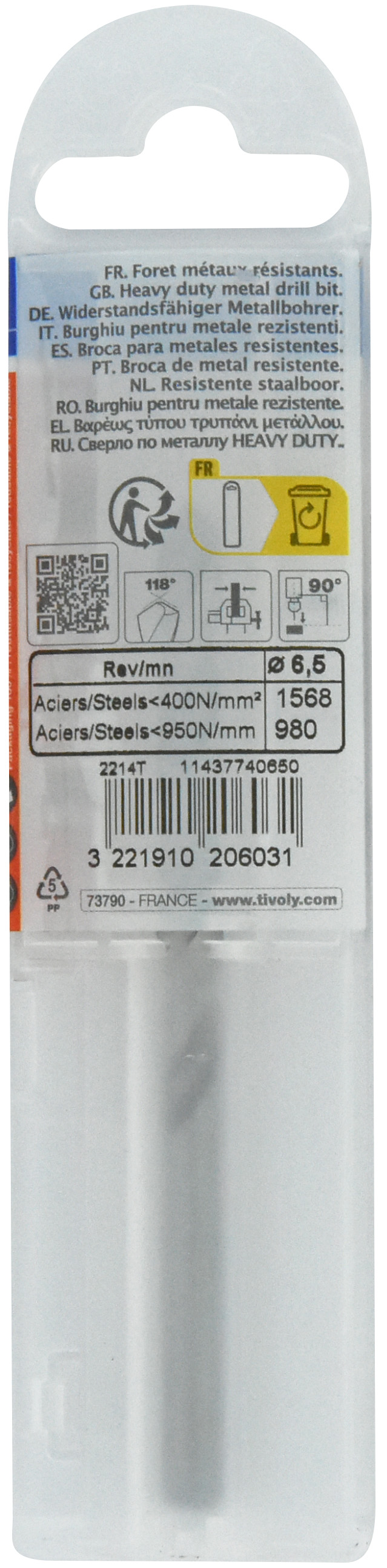 Foret métaux taillé meulé HSS -DIN338 -h8 -Pointe en croix Ø: 6.5 L: 101 TIVOLY - 11437740650