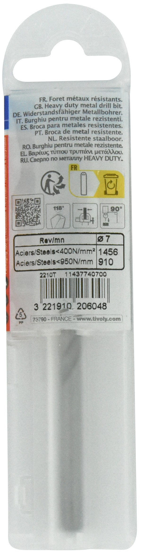 Foret métaux taillé meulé HSS -DIN338 -h8 -Pointe en croix Ø: 7 L: 109 TIVOLY - 11437740700
