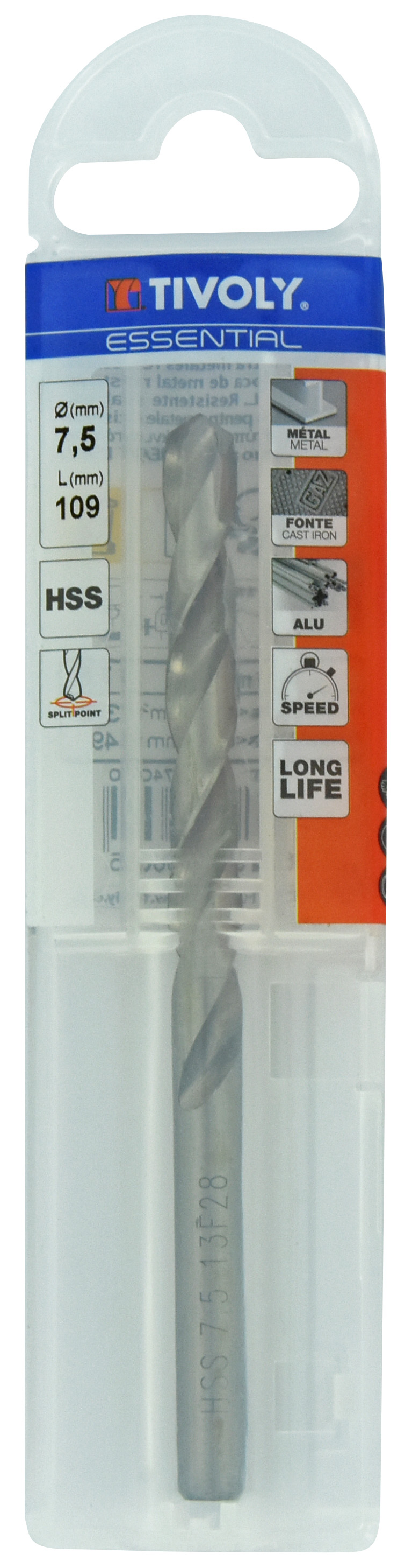 Foret métaux taillé meulé HSS -DIN338 -h8 -Pointe en croix Ø: 7.5 L: 109 TIVOLY - 11437740750