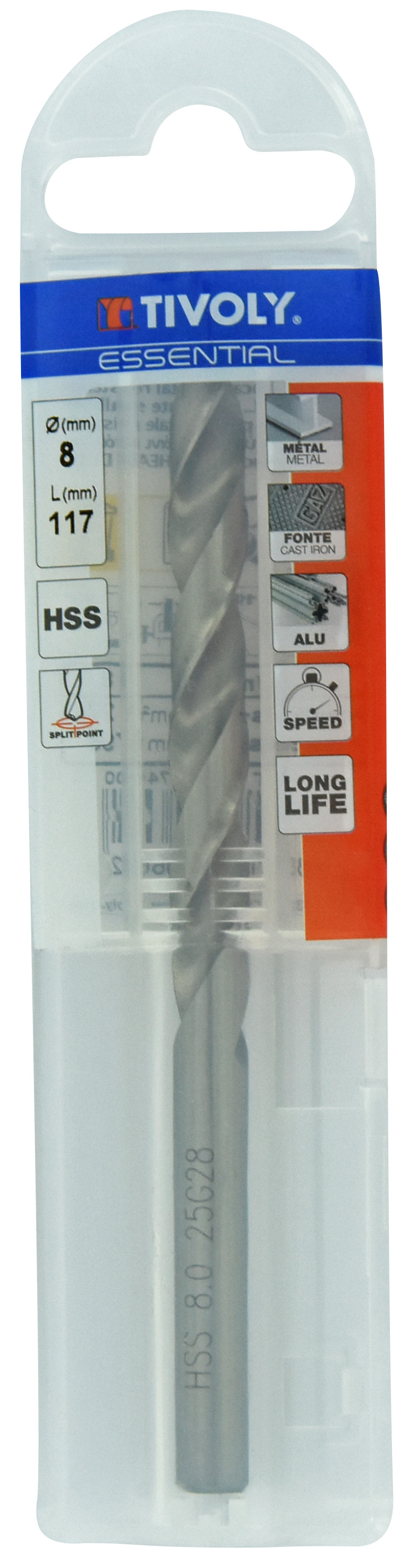 Foret métaux taillé meulé HSS -DIN338 -h8 -Pointe en croix Ø: 8 L: 117 TIVOLY - 11437740800