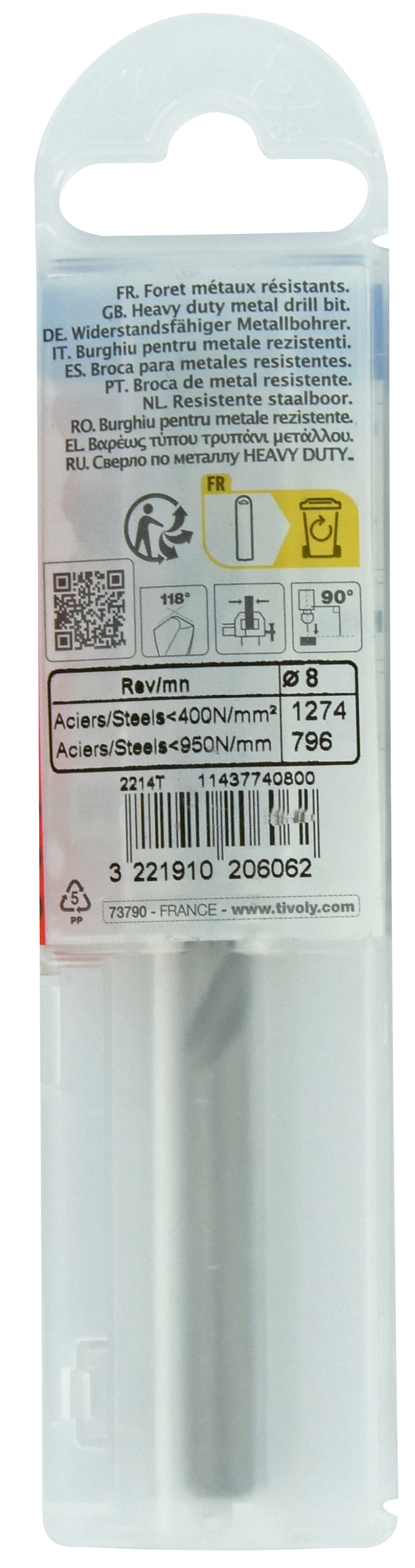 Foret métaux taillé meulé HSS -DIN338 -h8 -Pointe en croix Ø: 8 L: 117 TIVOLY - 11437740800