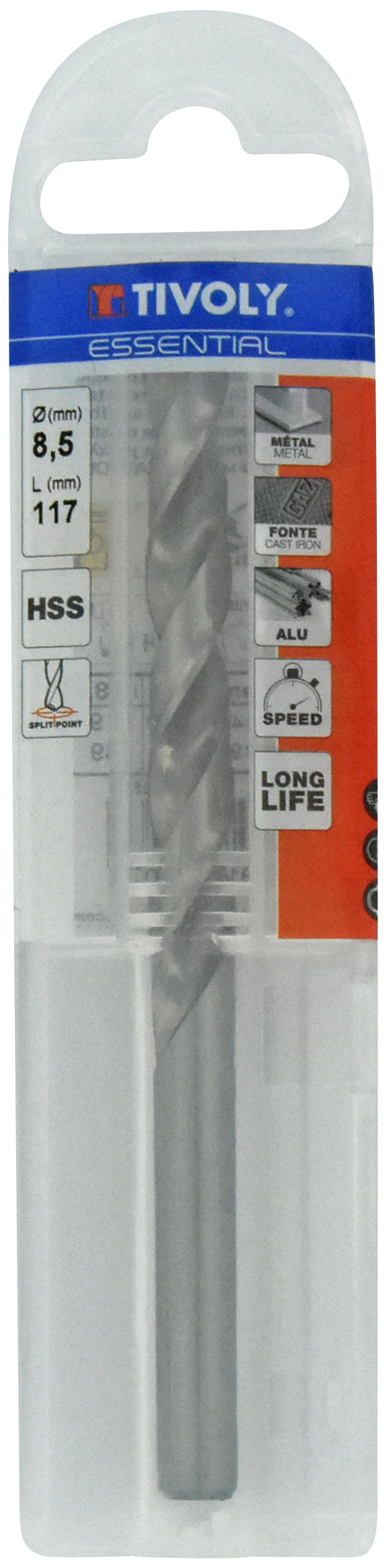 Foret métaux taillé meulé HSS -DIN338 -h8 -Pointe en croix Ø: 8.5 L: 117 TIVOLY - 11437740850