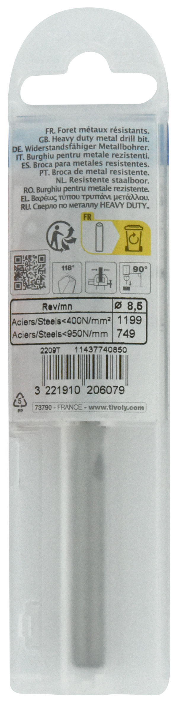 Foret métaux taillé meulé HSS -DIN338 -h8 -Pointe en croix Ø: 8.5 L: 117 TIVOLY - 11437740850