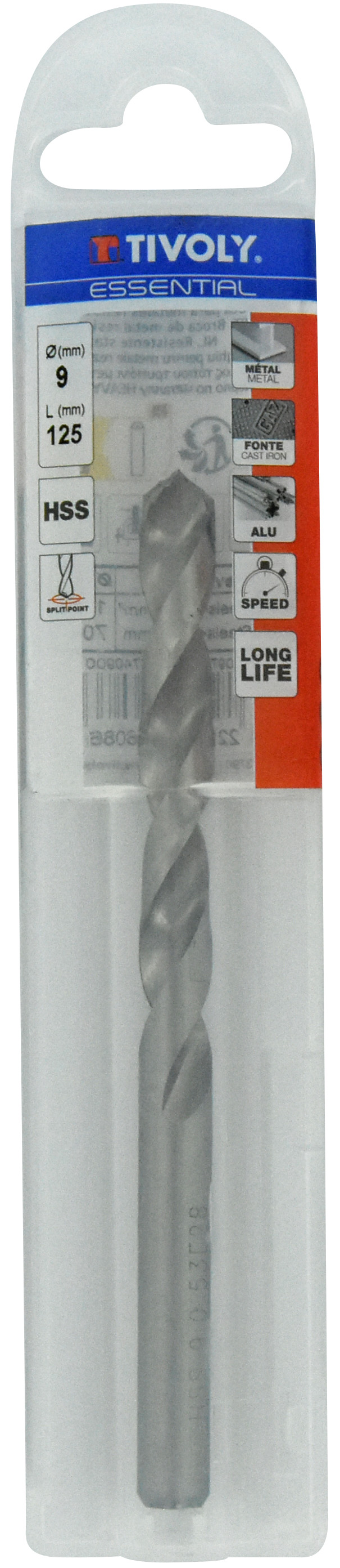 Foret métaux taillé meulé HSS -DIN338 -h8 -Pointe en croix Ø: 9 L: 125 TIVOLY - 11437740900