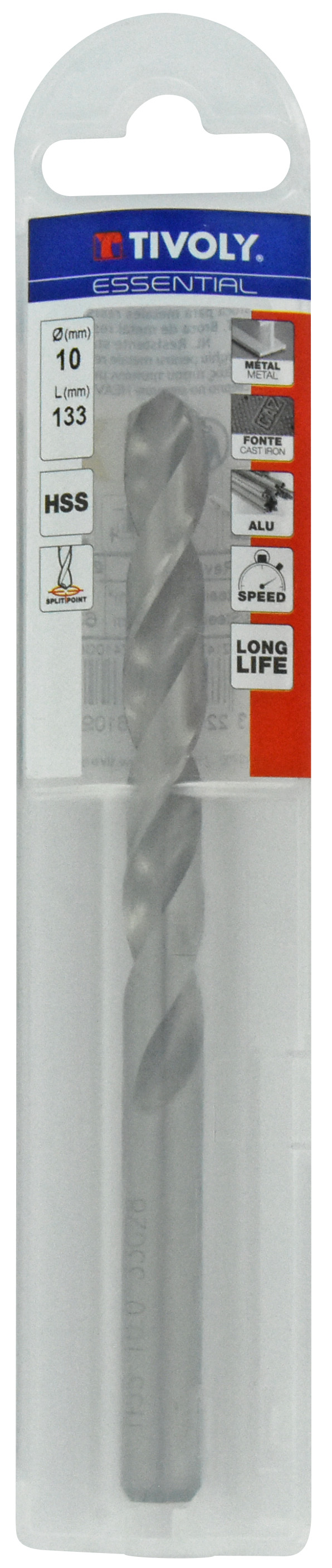 Foret métaux taillé meulé HSS -DIN338 -h8 -Pointe en croix Ø: 10 L: 133 TIVOLY - 11437741000